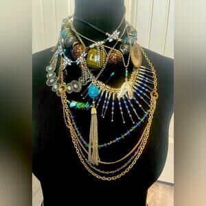 Turquoise, blue, green necklace lot, bundle of 10